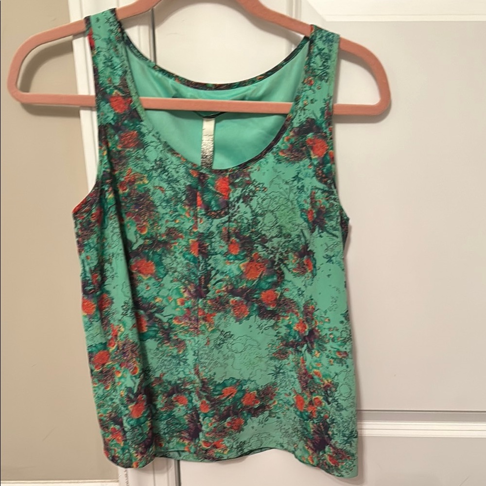 Kensie Green Red Sleeveless Crop Tank Top